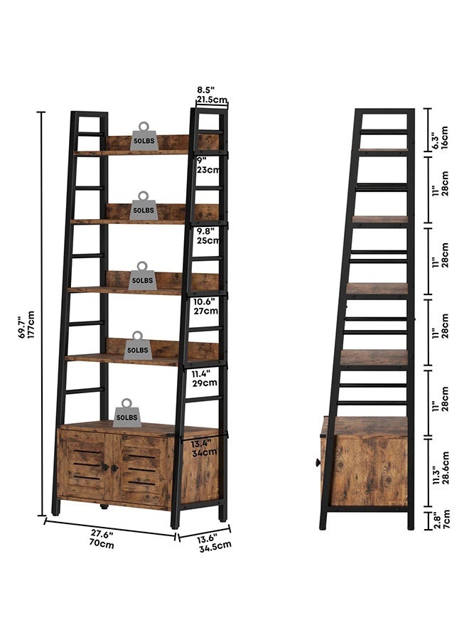 JCB CHIC 70×35×177 سم  رف سلم، رف كتب بخمسة أرفف، رفوف تخزين زاوية، رف قائم بذاته لتنظيم غرفة المعيشة والمطبخ والمكتب المنزلي والشرفة والمساحات الصغيرة، إطار معدني - Image 2